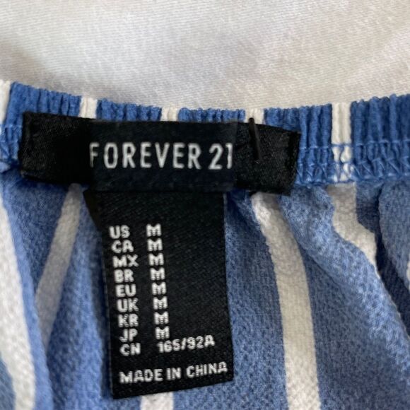 Forever 21 Romper Women M Medium Navy One-Piece Striped Off-Shoulder 3/4 Sleeve - Picture 3 of 7